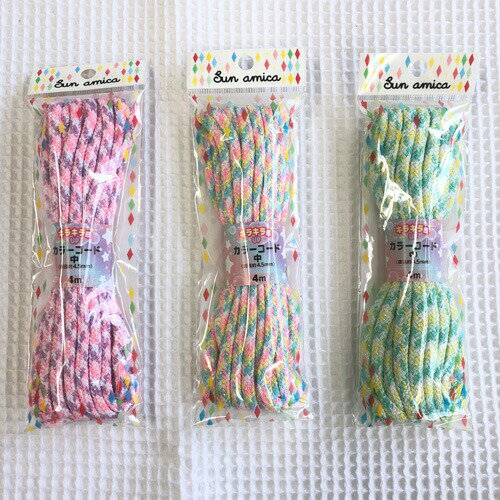 【Sun amica コード ラメミックス】中(直径約4.5mm)×4mのカラーひも/キラキラ感がUPしたカラーコード。..