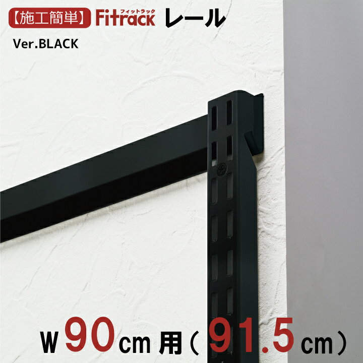【FKレール BLACK 幅90cm用(91.5cm)】 DIY 棚柱 ダボレール 棚 ラック 収納 レール 棚受け金具 支柱 ダボ スリット ブラック 黒 Fitrack フィットラック