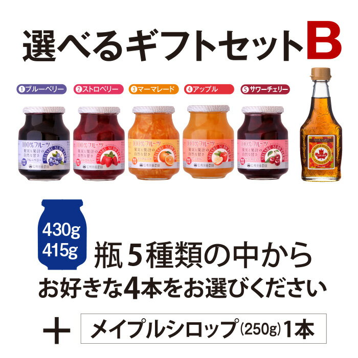 [ギフトセット]5種類から選べるギフトセット｜B｜大瓶430g・415g×4個+メイプルシロップ250g×1個《送料無料》