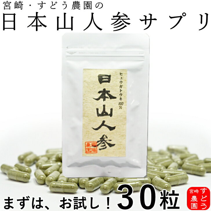 日本山人参サプリ お試し♪100％純粋粉末カプセル30粒・宮崎県・農家直送便！！★メール便にて送料無料！！宮崎・すどう農園