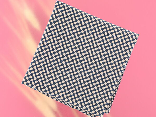 大判和柄ハンカチ【市松】青