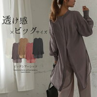オーバーサイズ シアーシャツ シャツ ビッグシャツ レディース 長袖 バンドカラー トップス ブラウス シアー 透け ゆったり メール便 2020秋冬新作 【lgww-at3549】メ込