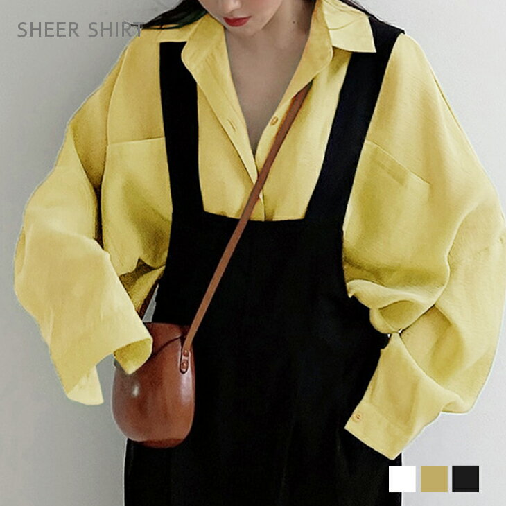 【入荷済み】シャツ 長袖 シアー ゆるカジ トップス レディース おすすめ おしゃれ ブラック フリーサイズ カラバリ豊富 メール便 2024春夏 【atp207-317】【即納：1-5営業日】【送料無料】メ込2のサムネイル
