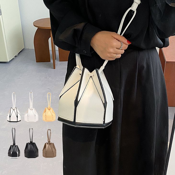【半額クーポン対象】巾着 ハンドバッグ ショルダー 鞄 ミニバッグ バイカラー 単色 2WAY PU 合皮 きれいめ 可愛い カジュアル シンプル お洒落 ガーリー レディース 大人 韓国ファッション 【akb209-081】【即納：1-5営業日】宅別のサムネイル