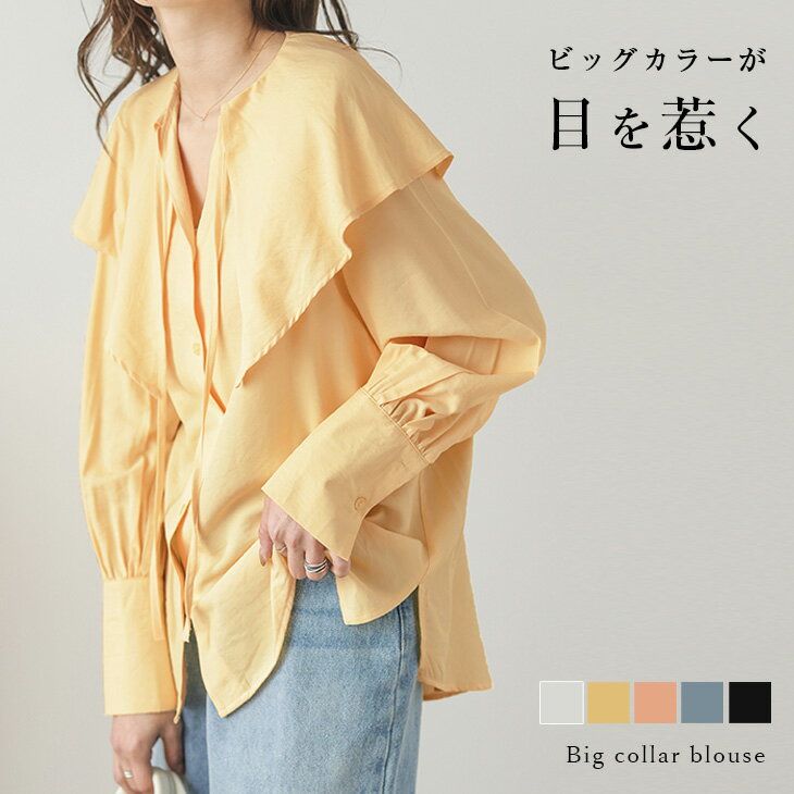 【半額クーポン対象】ビッグカラーブラウス 長袖 トップス レディース 上品 カジュアル きれいめ ゆったり 光沢感 おすすめ おしゃれ ブラック フリーサイズ メール便 2023春夏新作 【lstp302-351】【即納：1-5営業日】【送料無料】メ込2のサムネイル