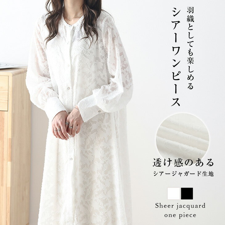 【ハッピーバッグB】【半額クーポン対象】シアーワンピース ジャガード 羽織り 上品 重ね着 長袖 バンドカラー 透け感 レディース おすすめ おしゃれ フリーサイズ メール便 2023春夏新作 【lswp302-586】【即納：1-5営業日】【送料無料】メ込1のサムネイル