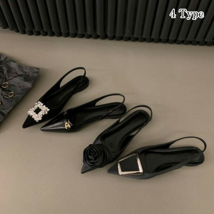 ビジュー ローヒール パンプス PU ぺたんこ ストラップ ミュール ベルト 装飾 きれいめ 歩きやすい 女子会 ガーリー シンプル お洒落 レディース 大人 韓国ファッション 【k3-gl300】【予約販売：3月14日入荷予定順次発送】【送料無料】宅込のサムネイル