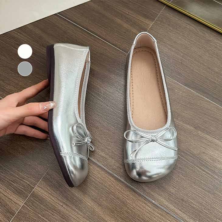ラウンドトゥ パンプス フラット リボン バレエシューズ 歩きやすい ローヒール 装飾 かわいい 女子会 ぺたんこ ガーリー シンプル お洒落 レディース 大人 韓国ファッション【k3-yc232】【予約販売：3月14日入荷予定順次発送】【送料無料】宅込のサムネイル