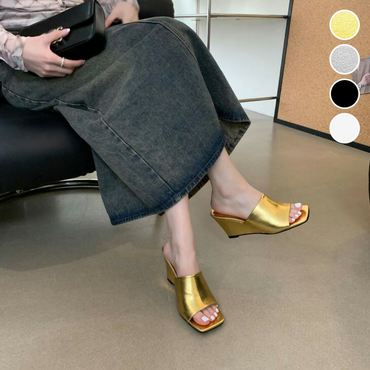 【半額クーポン対象】サンダル ウェッジソール 厚底 スクエアトゥ キレイめ 脚長効果 美脚 デート 
