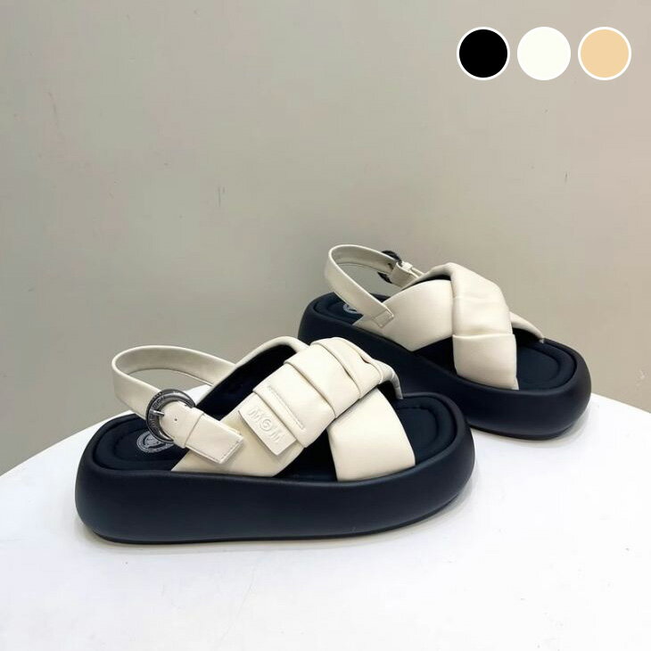 クロスベルト プラットフォーム 厚底サンダル バックストラップ サンダル ミュール スリッパ 履きやすい 痛くない シルバー 海 リゾート ビーチサンダル 韓国ファッション【ashss24-474】【即納：1-5営業日】【送料無料】宅込