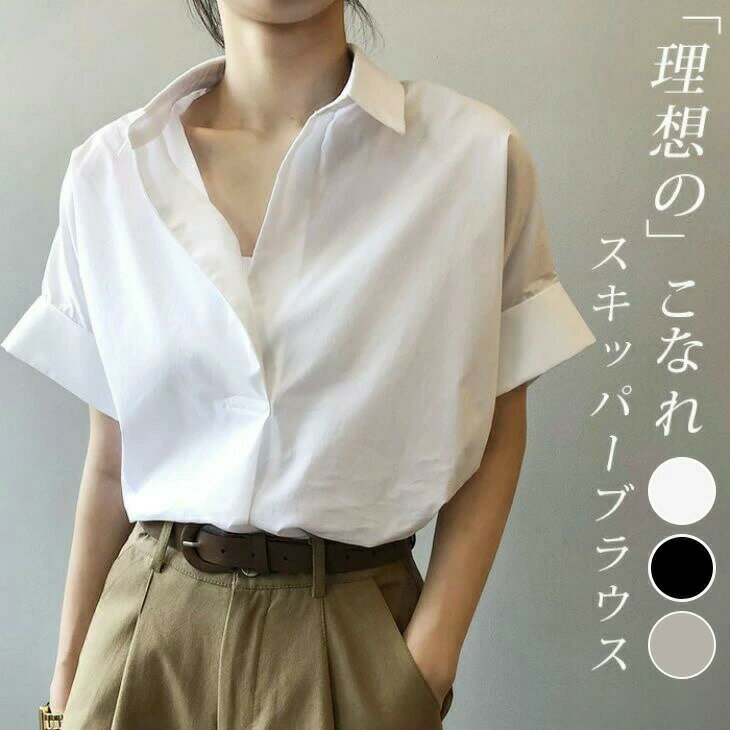 【半額クーポン対象】シャツ レディース ブラウス 半袖シャツ Vネック ドルマン オフィス 涼しい シンプル 大人カジュアル レディース トレンド 人気 韓国ファッション 春夏【kl-tp05】【予約販売：5月15日入荷予定順次発送】【送料無料】メ込2のサムネイル