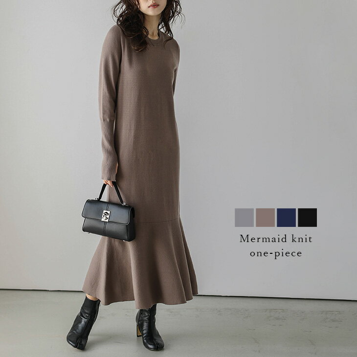 10/31 10時～24H限定【クーポン利用で3480円】ワンピース マーメイド ペプラム ニット スリットスリーブ シンプル メリハリ キレイめ 大人かわいい レディース 2024秋冬新作【lswpaw24-785】【即納&予約：11月14日入荷予定順次発送】【送料無料】メ込3のサムネイル