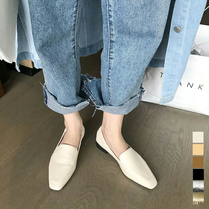 【半額クーポン対象】ローファー スクエアトゥ シルバー ゴールド パンプス ローヒール フラットシュ
