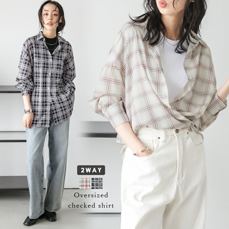 【半額クーポン対象】シアーシャツ カシュクールシャツ チェック柄 オーバーサイズシャツ レイヤード 羽織り 2way 大人カジュアル レディース 2025春夏新作【lstpss25-1110】【即納：1-5営業日】【送料無料】メ込2のサムネイル