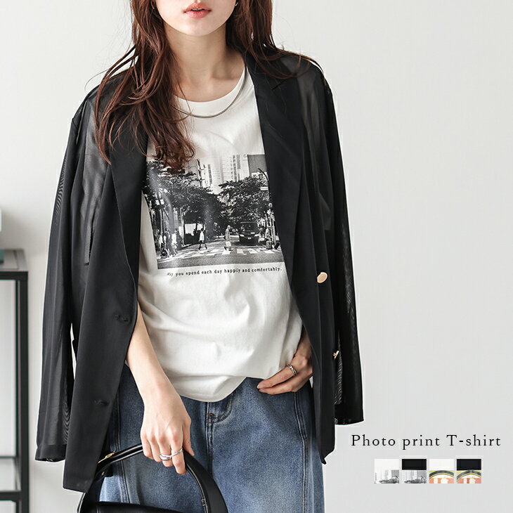 【半額クーポン対象】フォトプリント Tシャツ 半袖 シンプル クルーネック アートT トップス レディース おすすめ おしゃれ フリーサイズ 2025春夏新作 【lstpss25-1250】【即納：1-5営業日】【送料無料】メ込2のサムネイル