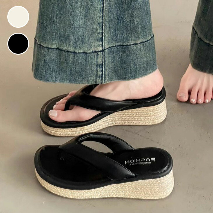 【半額クーポン対象】厚底 ジュート サンダル トングサンダル フラット 楽ちん ビーチ 夏 海 プール カジュアル きれいめ おすすめ レディース オシャレ トレンド 人気 プチプラ 韓国ファッション 【ash503-049】【予約販売：15-20日】【送料無料】宅込