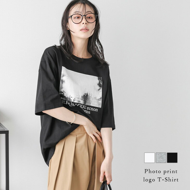 5/13 10時～24H限定【クーポン利用で2280円】フォトプリント ロゴ Tシャツ 半袖 モード ドロップショルダー オーバーサイズ トップス レディース おすすめ おしゃれ フリーサイズ 2025春夏新作 【lstpss25-1242】【即納：1-5営業日】【送料無料】メ込2のサムネイル