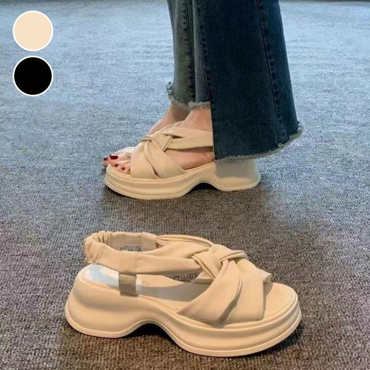厚底サンダル クロス ボリューム スタイルアップ 脚長効果 大人カジュアル 旅行 ビーチ プール 歩きやすい おすすめ おしゃれ レディース トレンド 人気 プチプラ 韓国ファッション 2025春新作 【ash503-094】【予約販売：15-20日】【送料無料】宅込のサムネイル