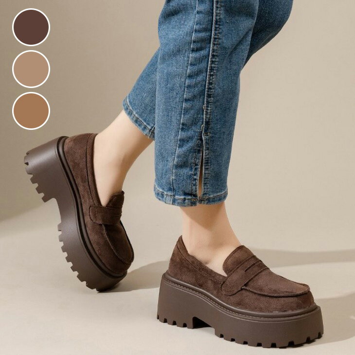 【半額クーポン対象】ローファー 厚底 プラットフォーム トラックソール マニッシュ スエード調 チャン..