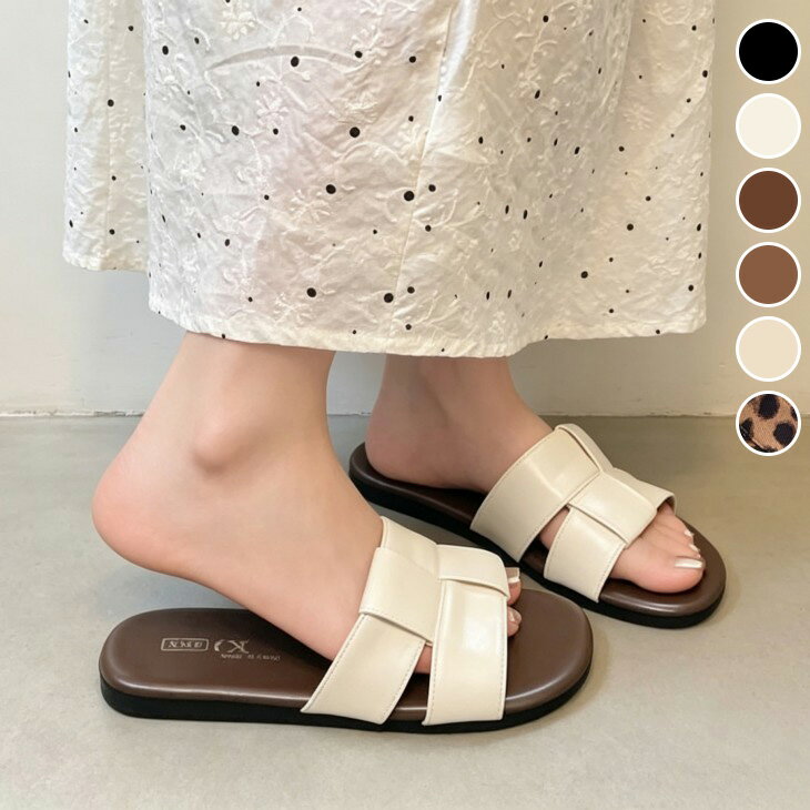 乐天商城 - 【半額クーポン対象】ぺたんこ サンダル素材 2タイプ スクエアトゥ ミュール 楽ちん フラット PU カジュアル きれいめ 春夏 おすすめ レディース オシャレ トレンド 人気 プチプラ 韓国ファッション 【ash604-048】【即納：1-5営業日】【送料無料】メ込2