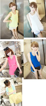 【残りわずか!在庫限り超価格】重ね着風 ノースリーブ フリル シフォン チュニック ブラウス【7376-d403b】トップス 【即納:2-5日】 メ込