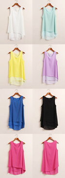 【残りわずか!在庫限り超価格】重ね着風 ノースリーブ フリル シフォン チュニック ブラウス【7376-d403b】トップス 【即納:2-5日】 メ込