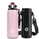 FJBOTTLE 水筒 0.8L 真空断熱 ワンタッチ スポーツボトル 0.8リットル 保温 保冷 スポーツ飲料対応 広口 洗いやすい ステンレスボトル 水筒カバー 洗浄用スポンジ付き 女の子 男の子 おしゃれ 大人 子供 ピンク(3)