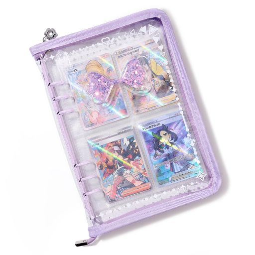  游戏卡片 - トレカケースぱしゃこれ収納ファイルトレーディングカードバインダーa56穴4ポケット両面収納リフィル20枚入り160枚収納推し活グッズ持ち歩くキラキラリボン模様(パープル)