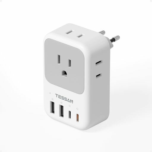 TESSAN変換プラグCタイプ海外旅行用変換器電源変換アダプターコンセントUSB-C付き4個AC差込口2個USB-A..