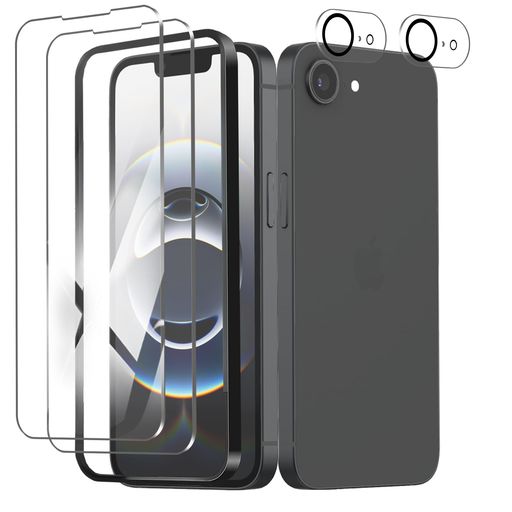 対応iPhone16Eフィルム【ガイド枠】-旭硝子素材製iphone16eガラスフィルム2枚+カメラフィルム2枚硬度9Hphone16e保護フィルム飛散防止高感...