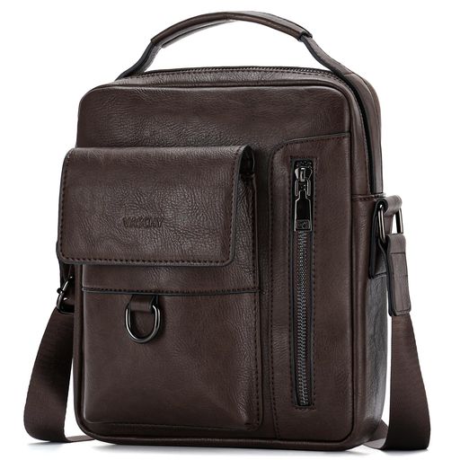 VASCHYショルダーバッグメンズ小さめメッセンジャーバッグPUレザー軽量肩掛け斜めがけビジネス縦型防水..