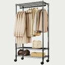 LUCKYCOCOワードローブクローゼットハンガーラック衣類収納用メタル製スチールラック幅91x奥46x高さ182CM3段ポール径25MMメタルシェルフ耐荷重3...