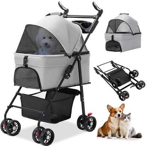 OXSITOペットカート分離型多頭の小型犬&猫中型犬一匹用ペットバギー前輪360°回転後輪ブレーキ付折りたたみ式軽量コンパクトワンタッチ折畳組み立て簡単日本語説明書付き散歩/老犬介護…