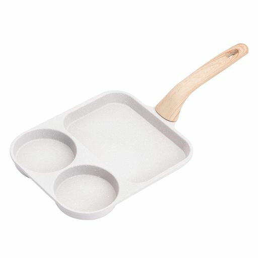 VIVIDCOOKWARE 卵焼きフライパン 仕切り付き ノンスティック加工 くっつきにくい 3口 目玉焼き コンパクト 樹脂製ハンドル IH ガス火対応 朝食 お弁当 同時調理