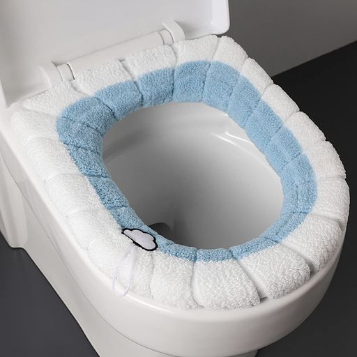 厚手の浴室用便器カバー-柔軟で保温性のある便座カバーは、伸縮性があり、洗濯性があり、設置が容易で快適な便座シートの椅子カバー (蓝+白)