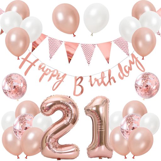 Other - 誕生日バルーン風船セット飾り付け21歳happybirthdayガーランドバースデー飾りハッピーバースデー大きい数字紙吹雪風船パーティープレゼントサプライズ大人女の子ローズピンク
