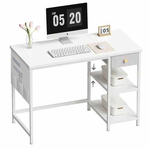 YeTomデスク机pcデスクパソコンデスク勉強机幅100cm布製引き出し付きつくえオフィス作業机左右入替可在..