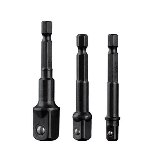 【ソケットアダプター内容】ソケットアダプター3本組、軸径6.35mm(1/4”)の六角軸シャンク。差込角6.35mm · 差込角9.5mm · 差込角12.7mm各1本(全長65mm&amp;全長65mm&amp;全長73mm)。大、中、小のスリーブを変換するために使用される、メンテナンスに不可欠な変換ツールです。大、中、小のスリーブを変換するために使用される、メンテナンスに不可欠な変換ツールです。 【高品質の素材】高品質のクロムバナジウム鋼製、高硬度、高耐摩耗性。各アダプタの表面は、耐食性を確保するために電気めっきと黒化処理が施されています。 【堅牢で耐久性】すべての表面は黒リン酸マンガンでコーティングされ、耐食性と防錆性も向上させ、長持ちできます。 【使いやすい】6.35mmの六角シャンクはあらゆるチャックに対応し、素早く交換でき、適用範囲が広がります。頭部のバネ付きボールベアリングはソケットをしっかりと保持します、脱落しにくいです。 【日常の補修に対応】電動ドライバーのクイック交換もできます。自動車、バイク、トラック、電気設備など、クラッチ機構の付いた充電式電動ドリルでも利用できます。