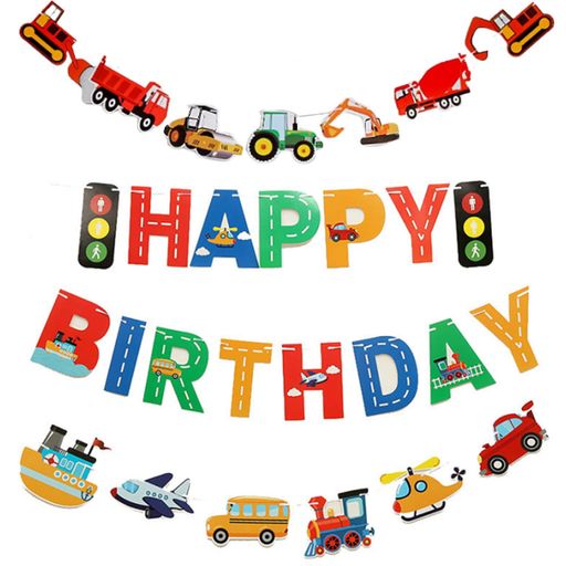 誕生日飾り付け車乗り物HappyBirthdayガーランドバースデー飾りバナーセット乗り物工事車両装飾セット誕生日お祝いインテリア写真背景子供