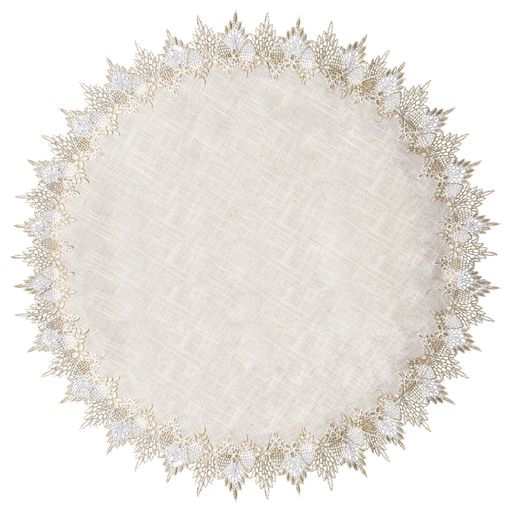 URROMAリネンラウンドドイリー90cm/35.43インチベージュテーブルカバーレーストリム付きコーヒーテーブ..