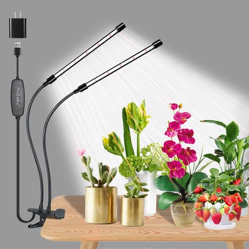 屋内植物用栽培ライト、84 LED デュアルヘッドクリップ植物ライト、フルスペクトル、フレキシブルグースネック、3/6/12時間タイマー、自動オン/オフ、6段階調光可能 (Sunlike ホワイト+レッド)