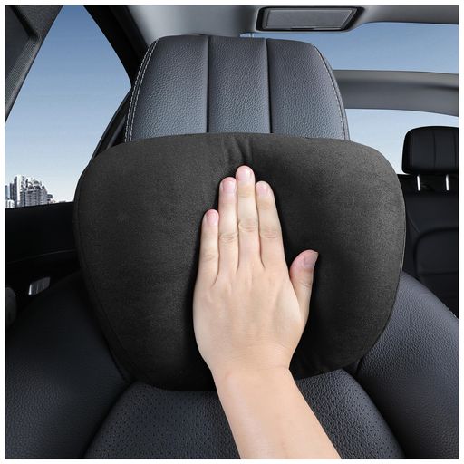 Rakuten - POKSRI1P車用ヘッドレストネックピローネックパッド車枕スエードサポートポリエステル可調節30x19cm黒(くろ)