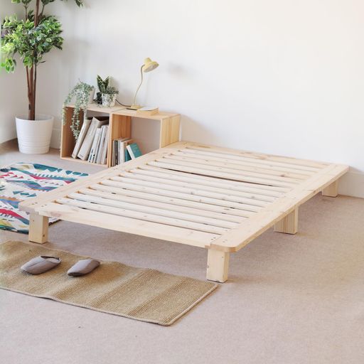 DEWELベッドスモールシングル/シングル/セミダブル/ダブルベッドフレームすのこベッド木製ベッド組み立て式頑丈無垢材ナチュラル(セミダブル)