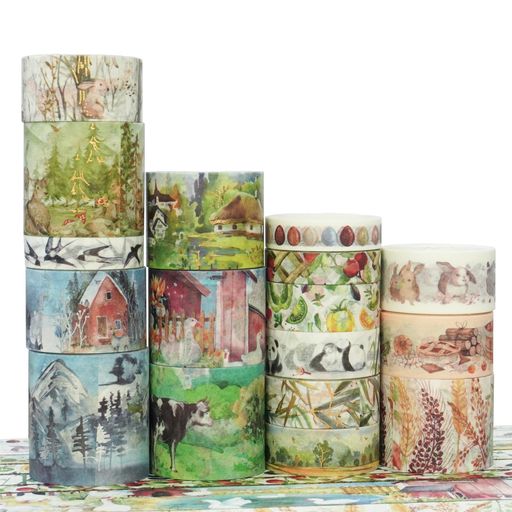 YUBBAEX 17巻 山と森林 マスキングテープ セット 動物 木 金箔押し 広い 和紙テー...
