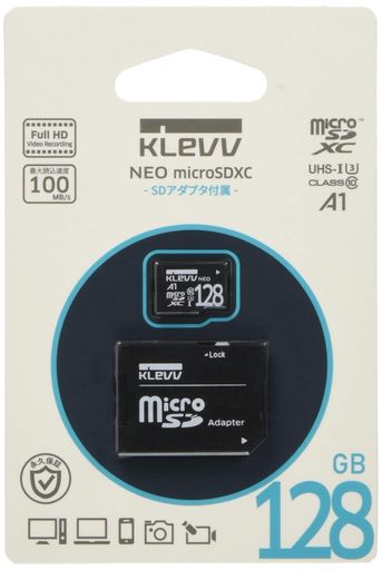 KLEVV MICROSDXC 128GB UHS-I U3 CLASS10 V10 A1 最大読込:100MB/S 最大書込:56MB/S K128GUSD3U3-NJ