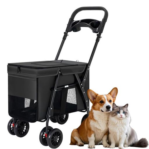 YASICAペットカート中型犬犬バギー多頭軽量コンパクト小型犬猫折りたたみ組立簡単前輪360°回転後輪ブレ..