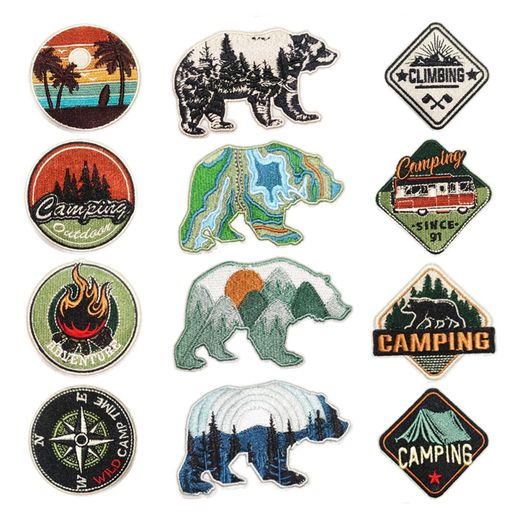 ワッペン12枚セットアイロンアップリケアウトドアキャンプおしゃれ大人刺繍衣類飾りDIY手芸男女兼用(B)