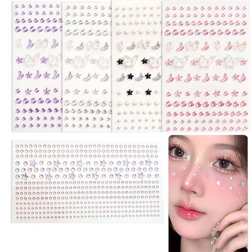 Rakuten - Doyimeシールキラキララインストーン【5枚セット】顔面デコ貼り付け可能フェイスシールクリスタルカラフルダイヤモンド光るフェイスステッカーフェースステッカーdiy用品デコパーツ