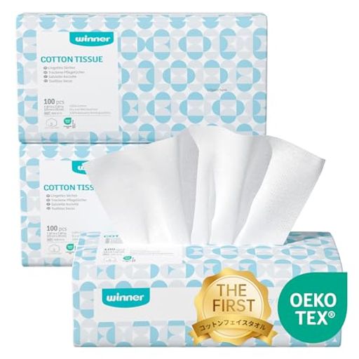 WinnerフェイスタオルクレンジングタオルOEKO-TEX®認証300枚入り(100枚x3個セット)天然コットンふきと..