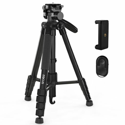 ZOCUS三脚リモコン付き一脚可変式全高1900mm脚径26mm5段3Way雲台水準器クイックシュー式アルミ製スマホホルダーキャリングバッグ付き一眼レフビデオカメラスマホ対応ブラック